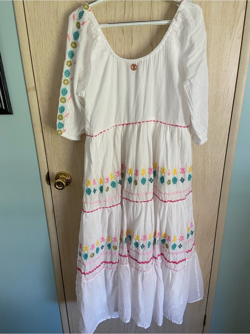 Simply Southern Pink Embroidered Maxi Dress White Pineapple SZ XL - Picture 7 of 12